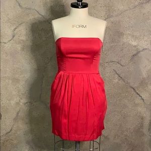 Red strapless dress